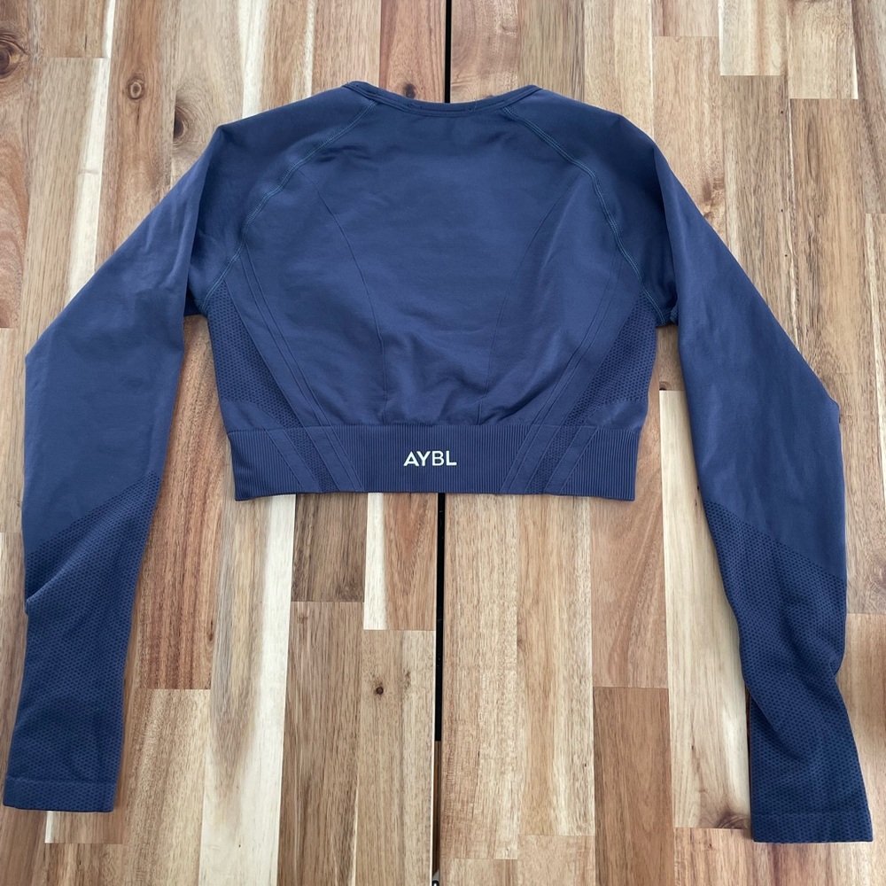 AYBL Women's Dark Blue Long Sleeve Crop Athletic Top